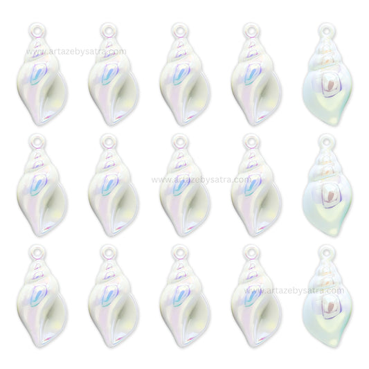 Rainbow White Conch Shell Pendant Plastic Beads | Size : 50mm | Qty : 4pcs | PB179