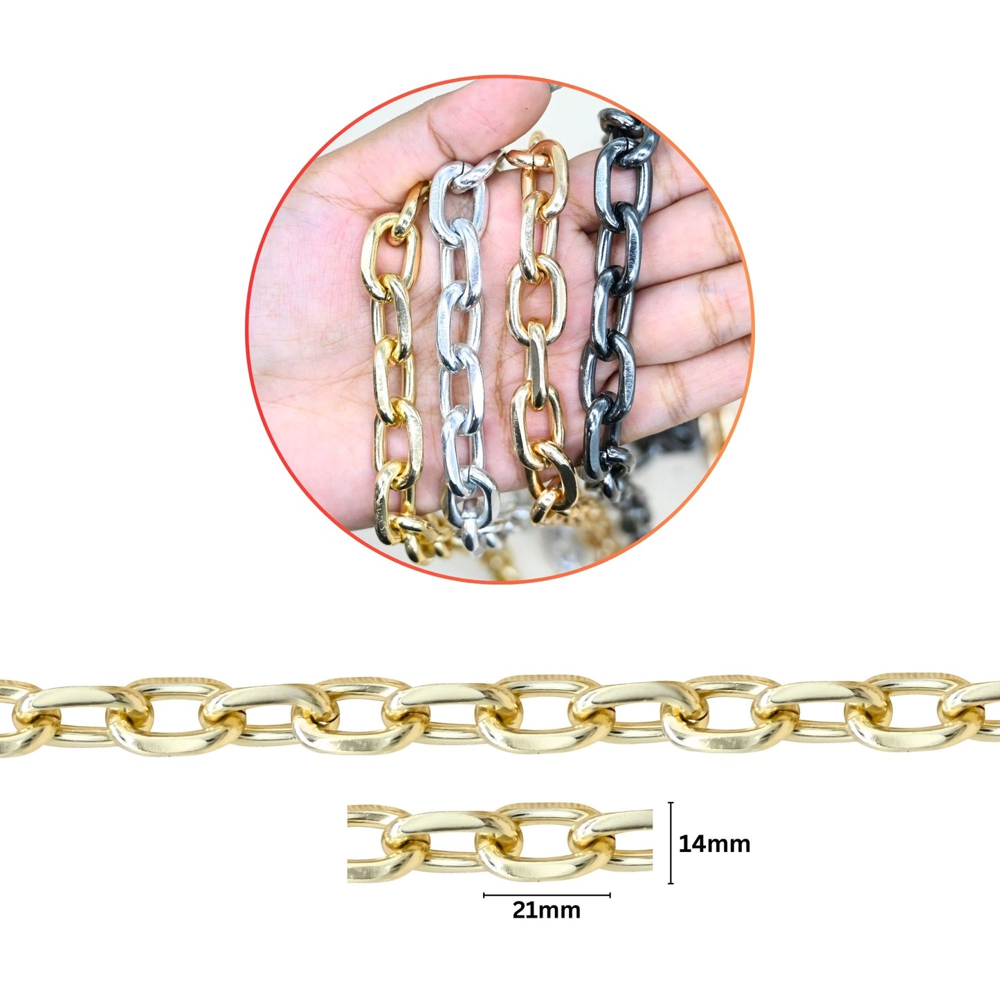 Aluminium Chain | Size : W-14mm H-21mm | Qty : 1mtr | JT-19-35-33