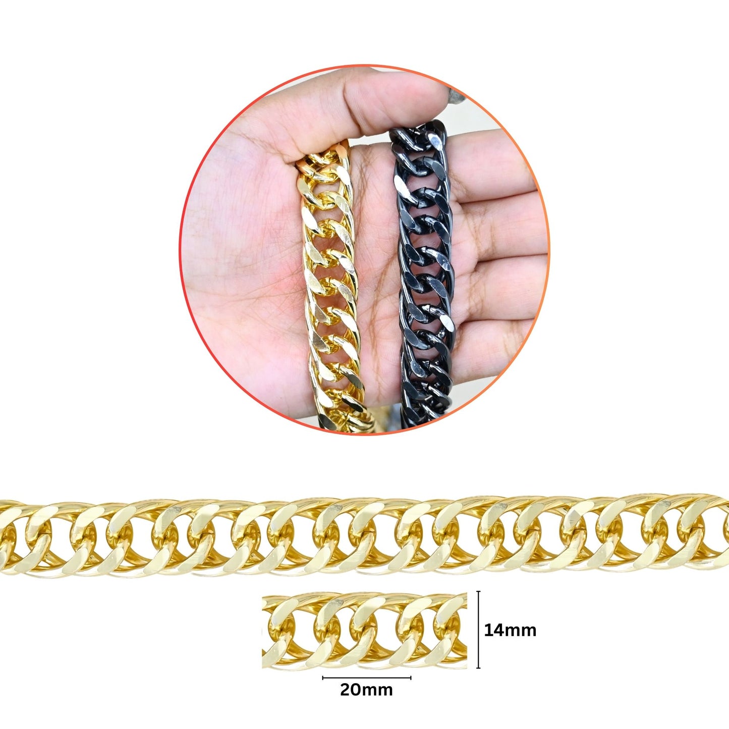 Aluminium Chain | Size : W-14mm H-20mm | Qty : 1mtr | JT-19-35-18