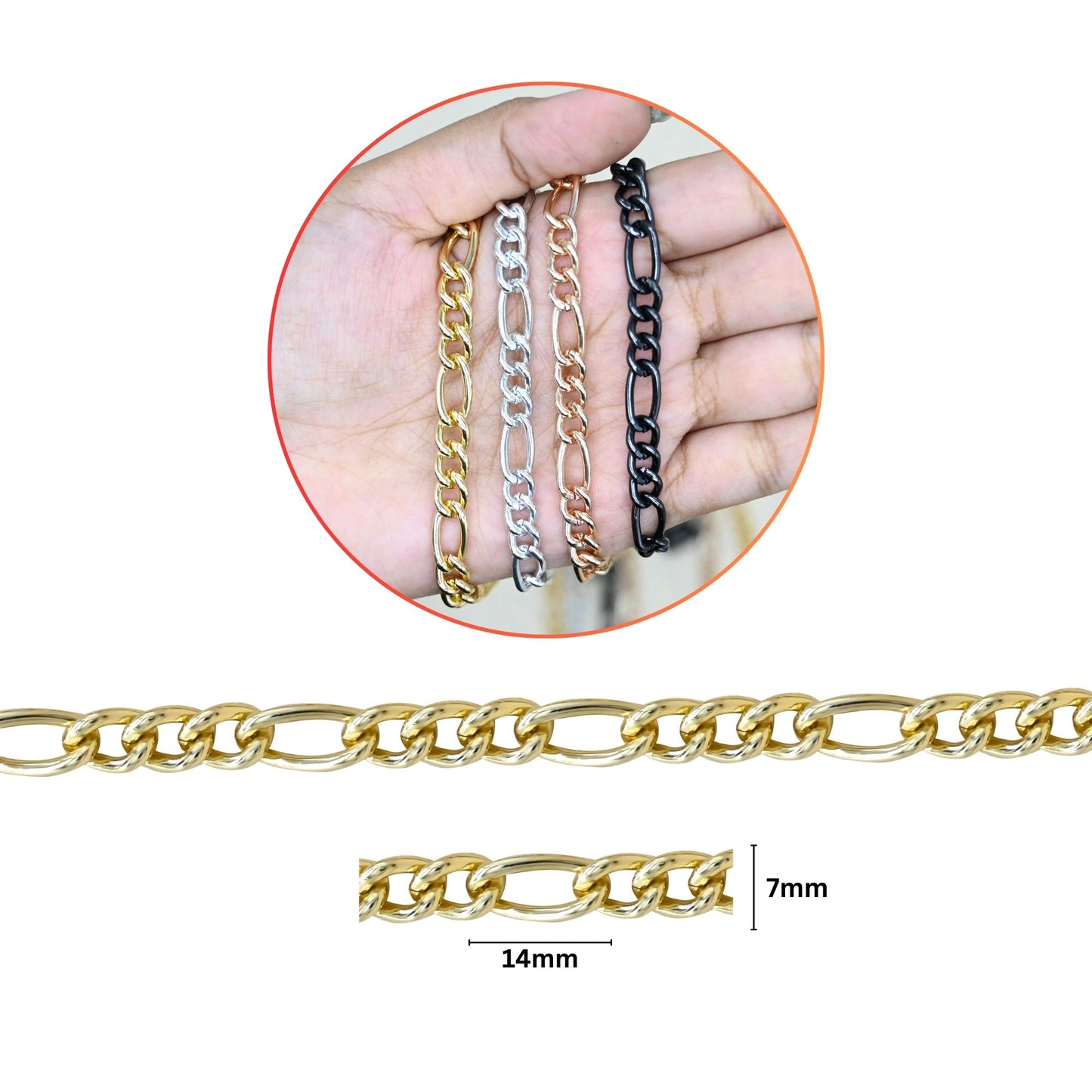 Aluminium Chain | Size : W-7mm H-14mm | Qty : 1mtr | JT-19-35-45