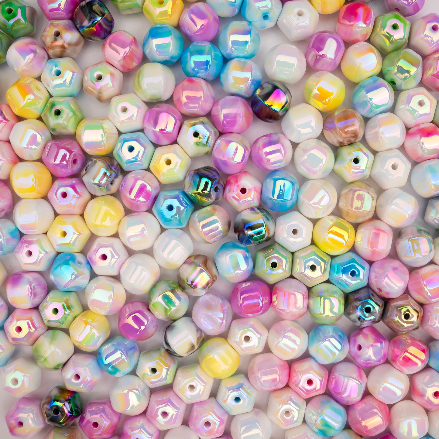 Assorted Rainbow Hexagon Plastic Beads | Size: 14mm | Qty: 12pcs (High Quality) | PB202