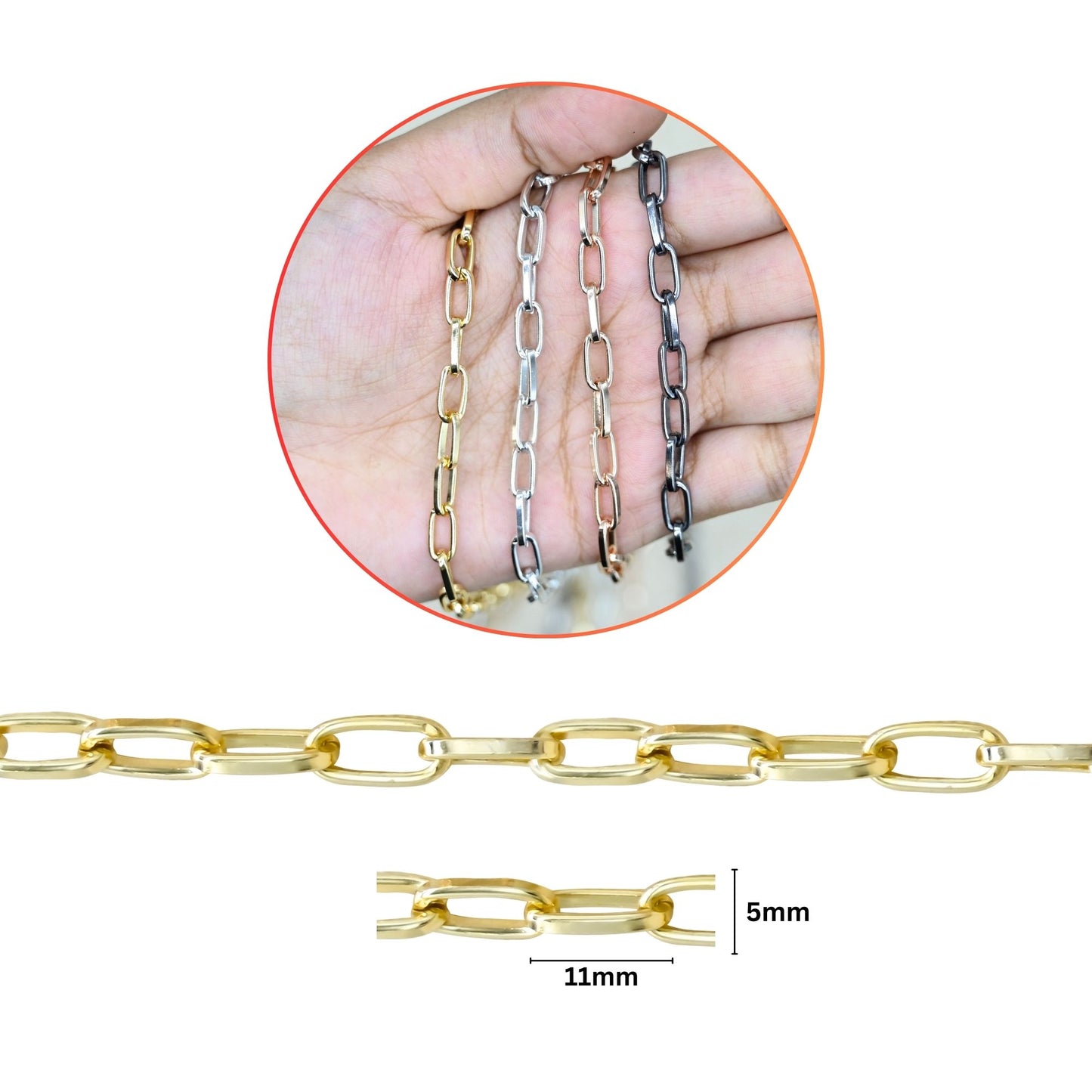 Aluminium Chain | Size : W-5mm H-12mm | Qty : 1mtr | JT-19-35-44