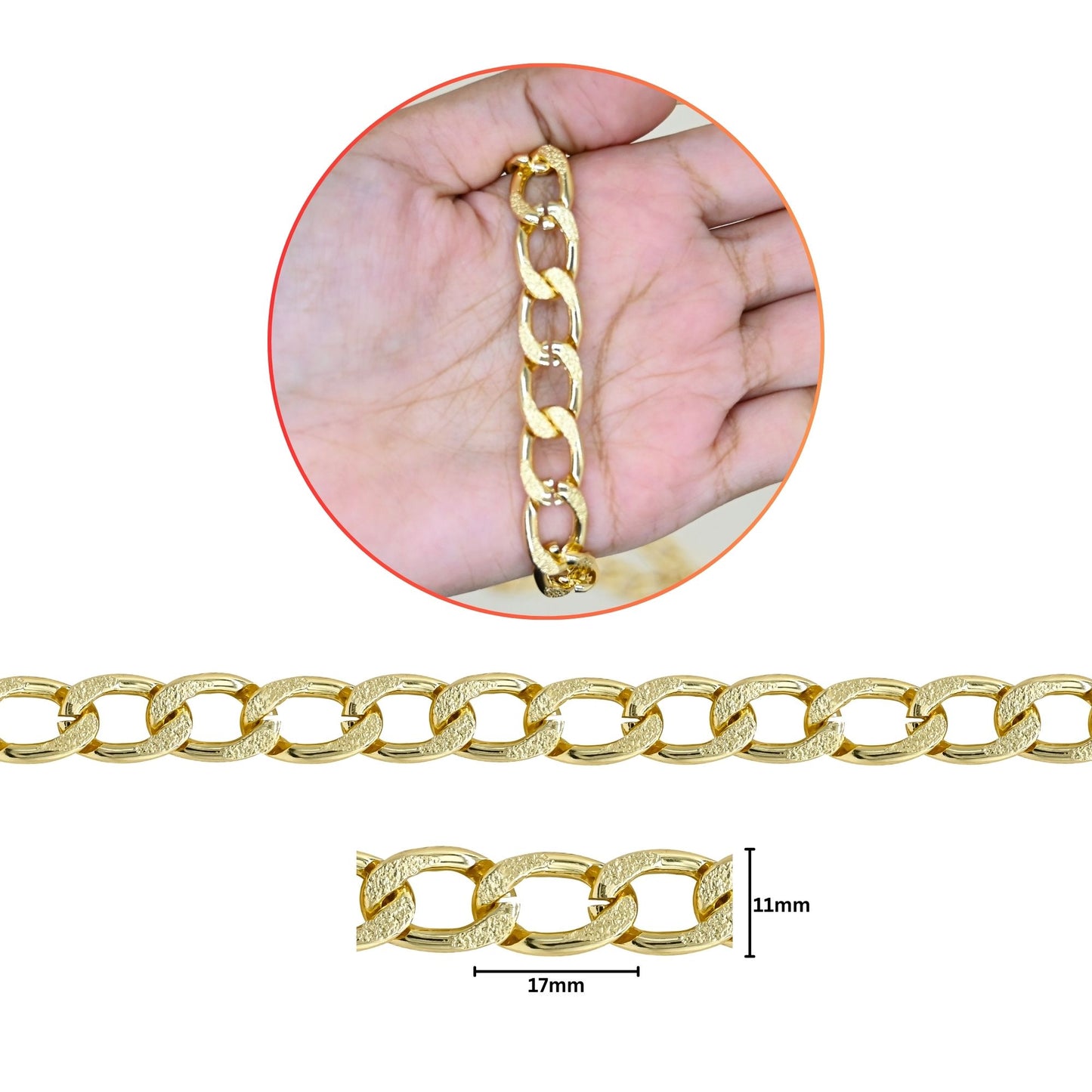 Aluminium Chain | Size : W-11mm H-17mm | Qty : 1mtr | JT-13-35-14