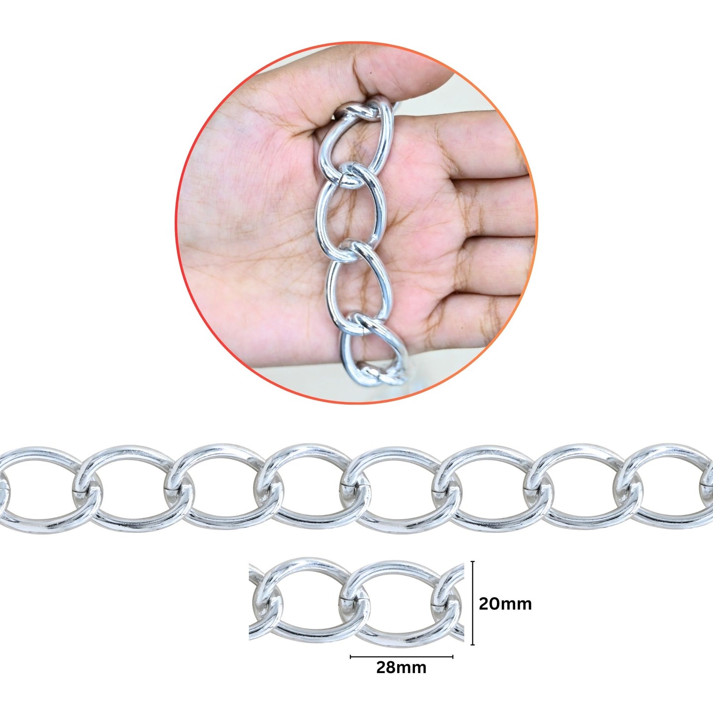 Aluminium Chain | Size : W-20mm H-28mm | Qty : 1mtr | JT-9-17-14