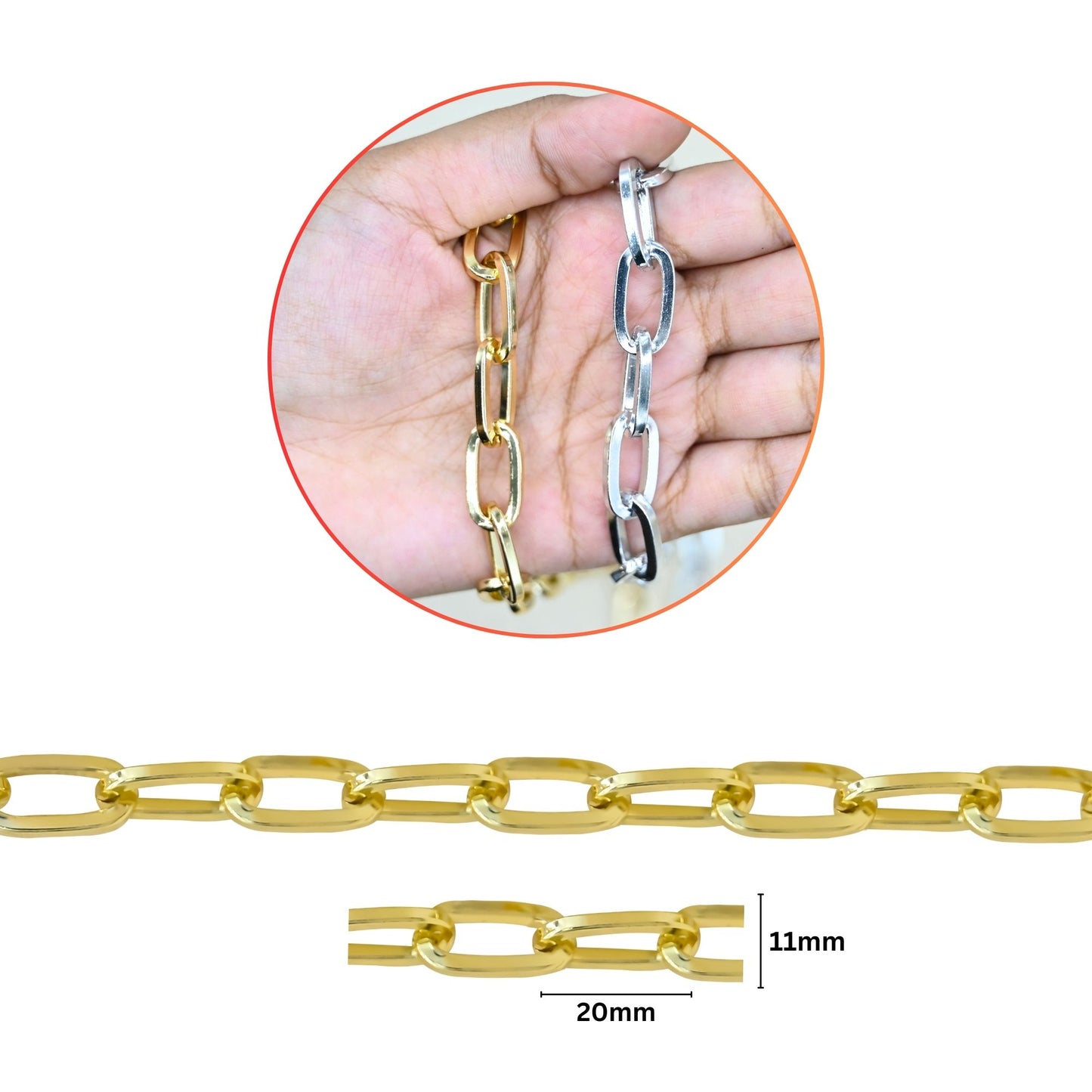 Aluminium Chain | Size : W-11mm H-20mm | Qty : 1mtr | JT-19-35-3