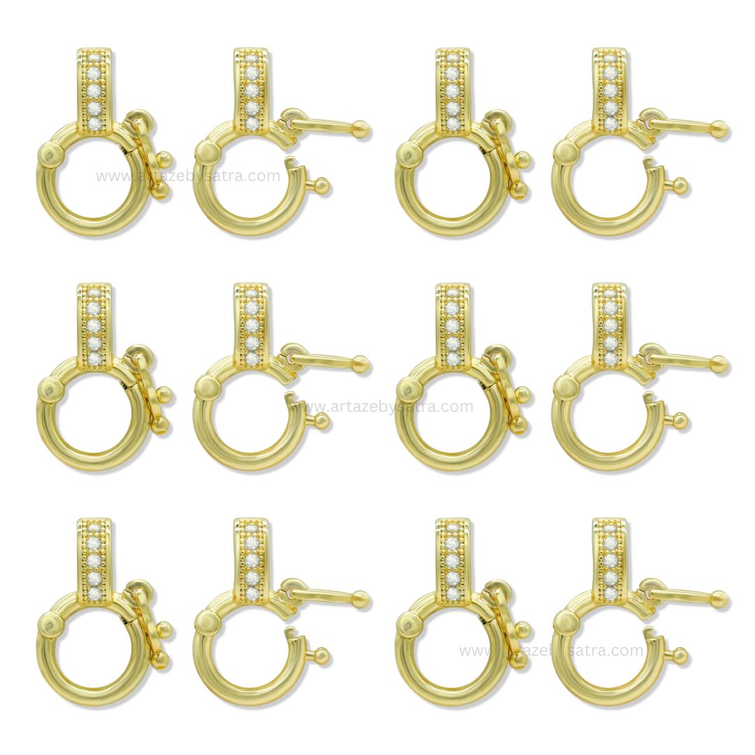 Gold Crystal Spring Ring Clasp | Qty : 2pcs | Size : 15mm | BF106