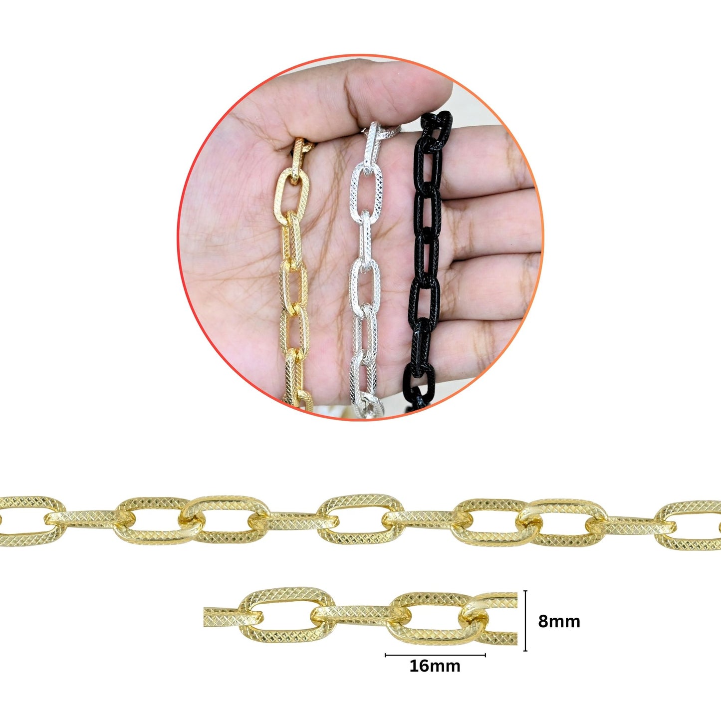 Aluminium Chain | Size : W-8mm H-16mm | Qty : 1mtr | JT-19-35-28