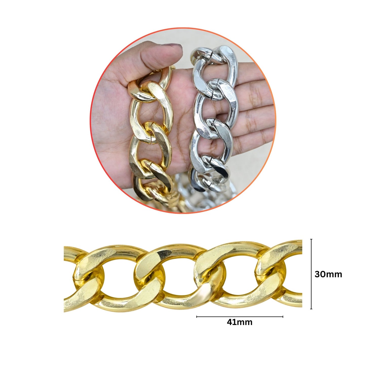 Aluminium Chain | Size : W-30mm H-41mm | Qty : 1mtr | JT-19-35-38