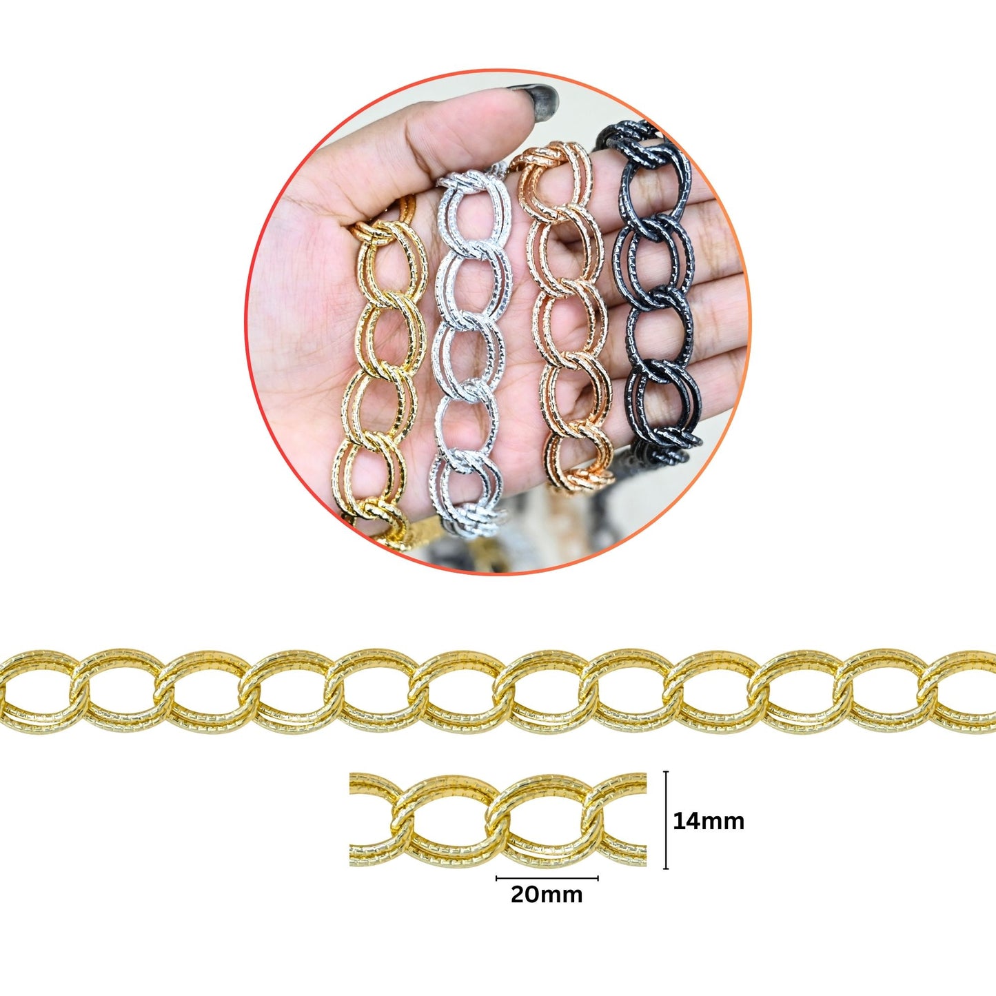 Aluminium Chain | Size : W-14mm H-20mm | Qty : 1mtr | JT-19-35-17