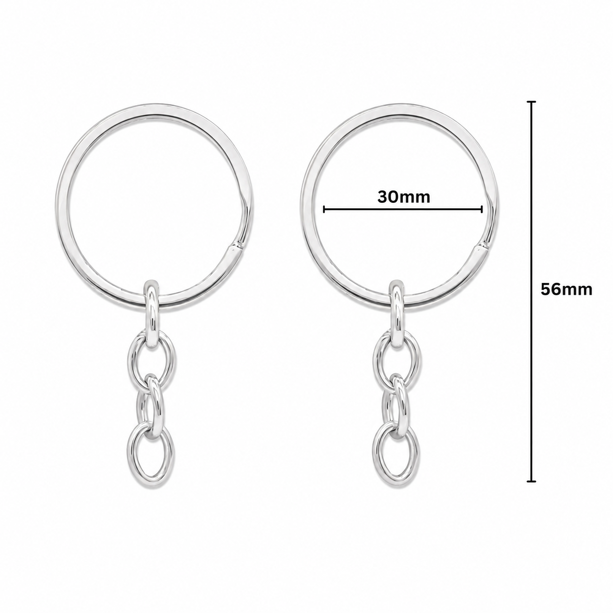 Nickel Keychain Ring Set with Chains | Size : 30mm | Qty : 144pcs-1gross | BF99