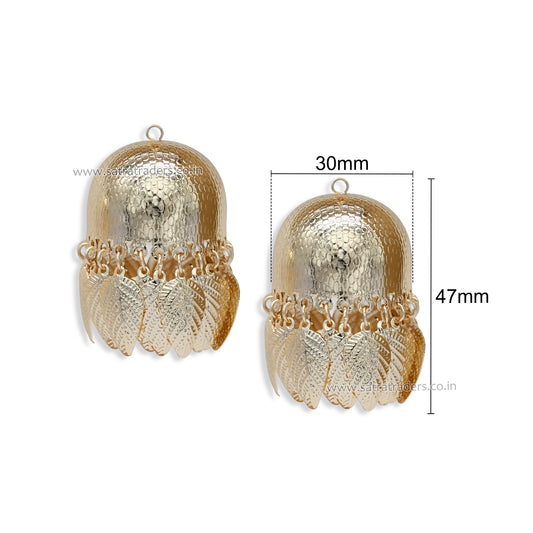 Golden Embossed Jhumka Earrings with Leaf Charms | Qty : 2pcs-1pair | EF98
