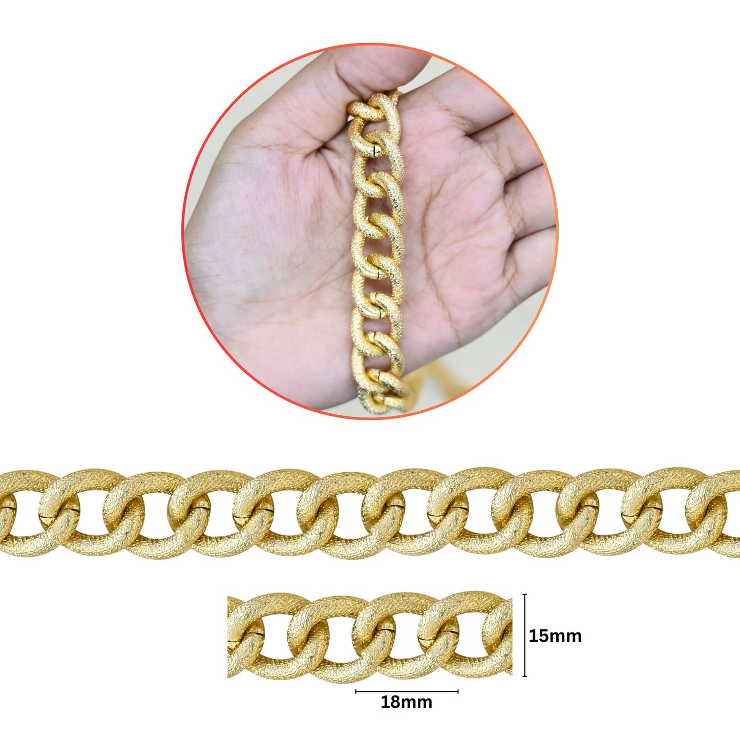 Aluminium Chain | Size : W-15mm H-18mm | Qty : 1mtr | JT-16-57-2