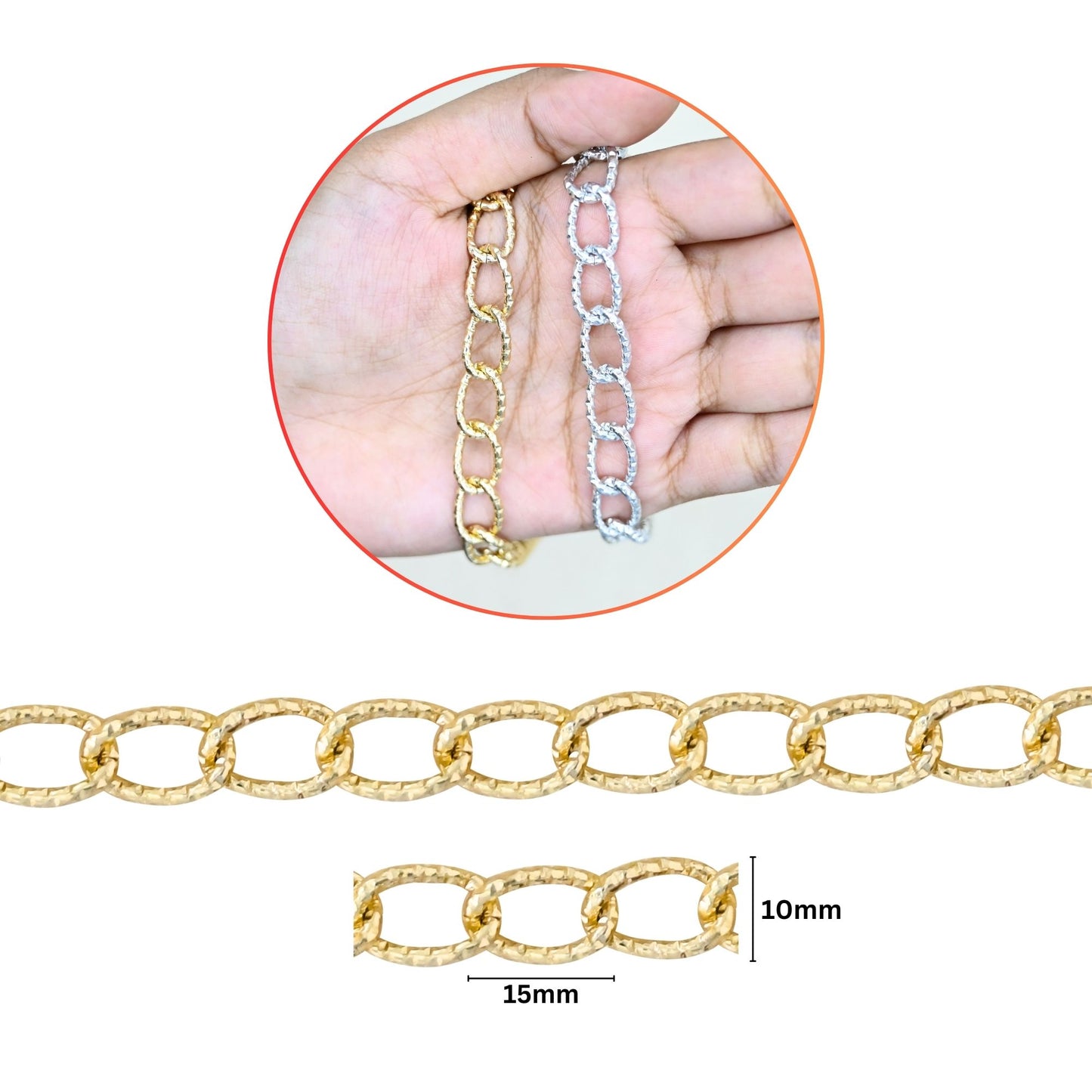 Aluminium Chain | Size : W-10mm H-15mm | Qty : 1mtr | JT-14-43-1