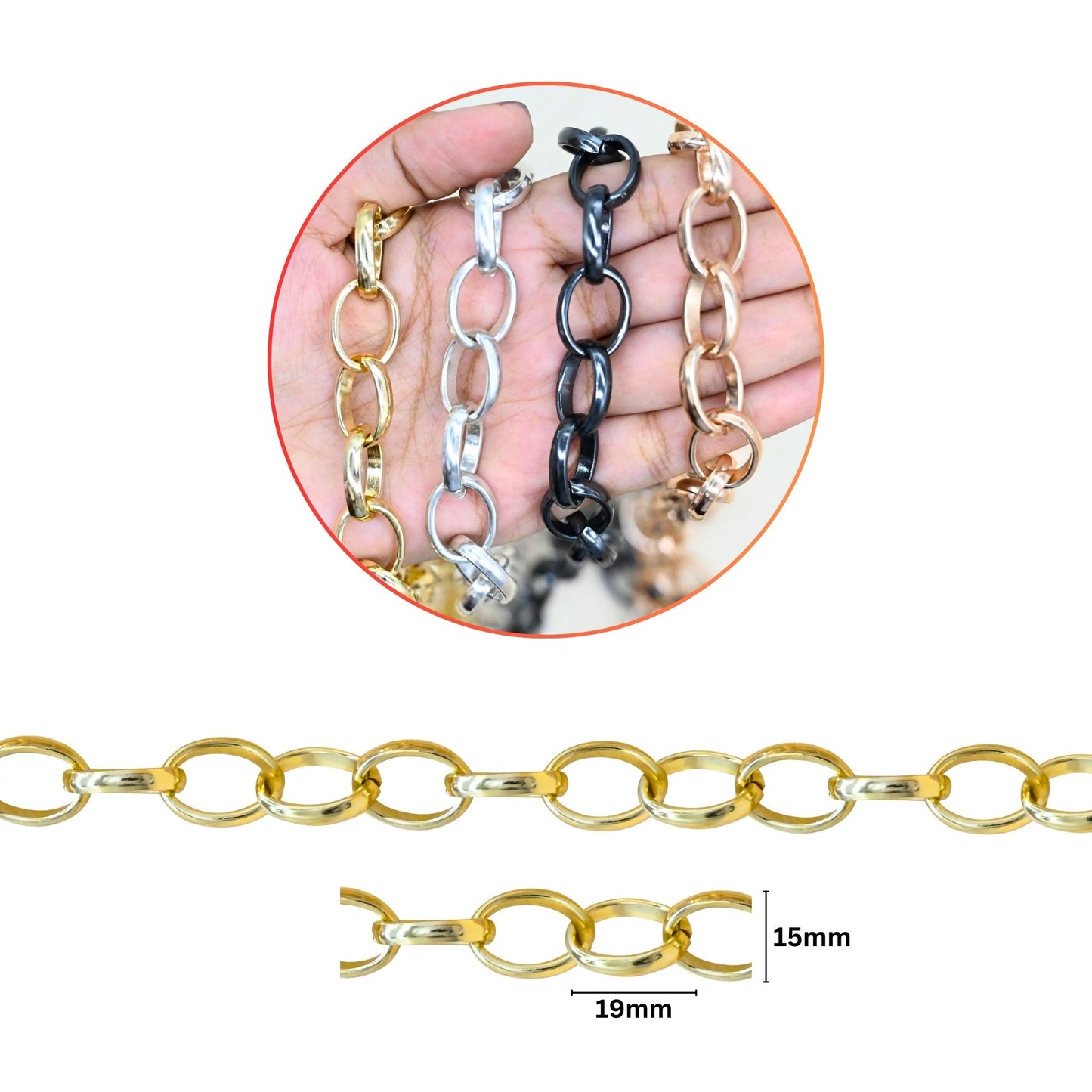 Aluminium Chain | Size : W-15mm H-19mm | Qty : 1mtr | JT-19-35-35