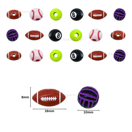 Assorted Football Plastic Beads | Size : 10mm | PB171