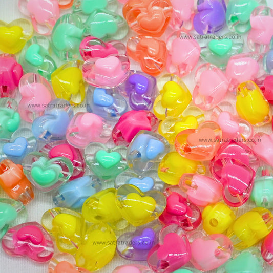 Assorted Heart Transparent Pastel Plastic Beads | Size : 17mm | PB80