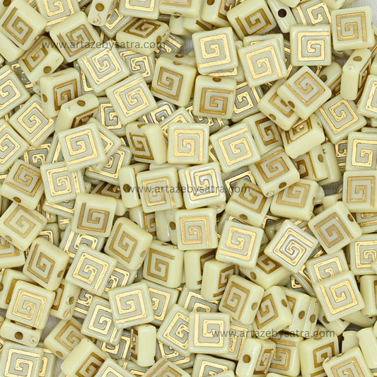 Square Cube Beads with Gold Spiral Pattern | Size : 8mm | PB196