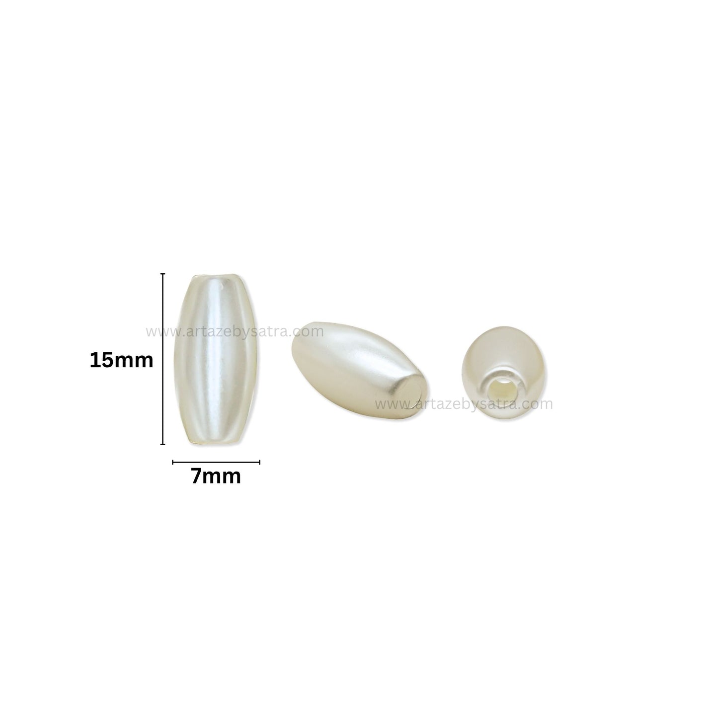 White Long Oval Plastic Pearl Beads | Size : 15mm | PPB108