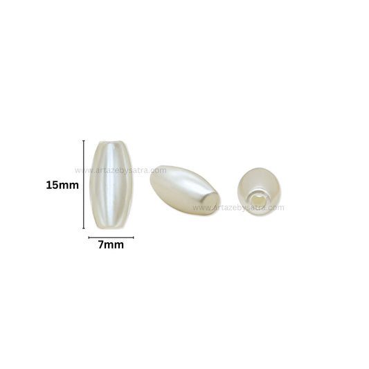 White Long Oval Plastic Pearl Beads | Size : 15mm | PPB108