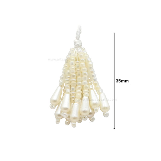 Cream Beaded Tassels for Jewelry Making | Size : 35mm | Qty : 10pcs | T07