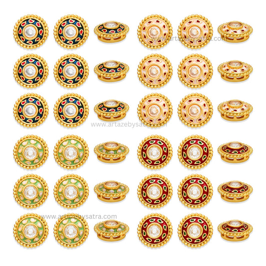 Round Shape Meenakari Kundan Beads | Size : 12mm | Qty : 12pcs | MK29