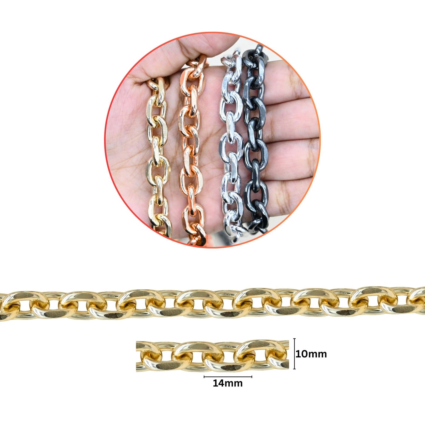 Aluminium Chain | Size : W-10mm H-14mm | Qty : 1mtr | JT-19-35-46