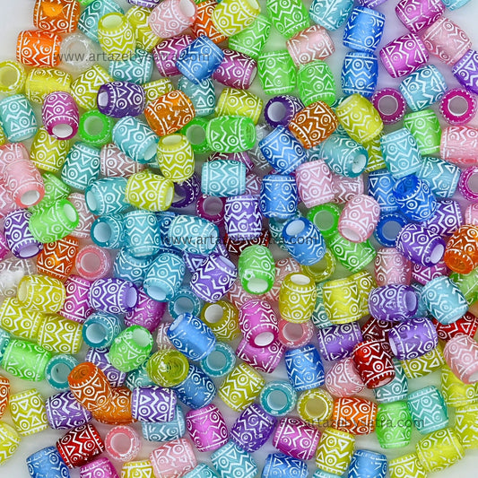 Plastic Barrel Pony Embossed Beads | Size : 9mm | PB95