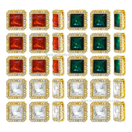 Square Shape Meenakari Kundan Beads | Size : 19mm | Qty : 6pcs | MK31