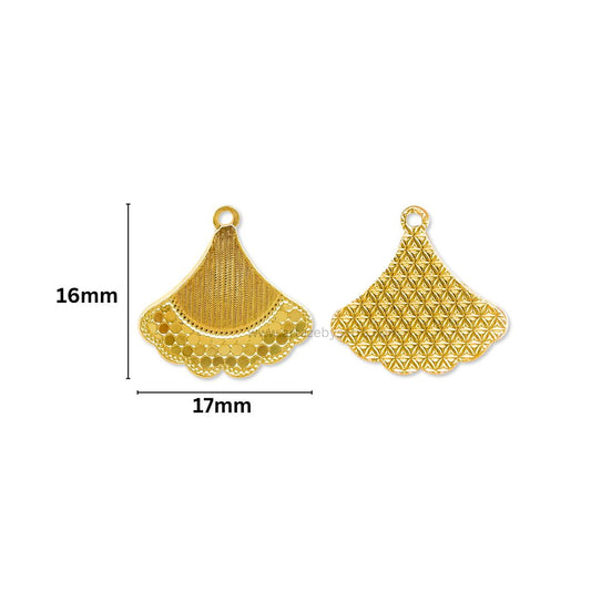 Fan Shaped Brass Charms | High Quality | Size : 16mm | Qty : 6pcs