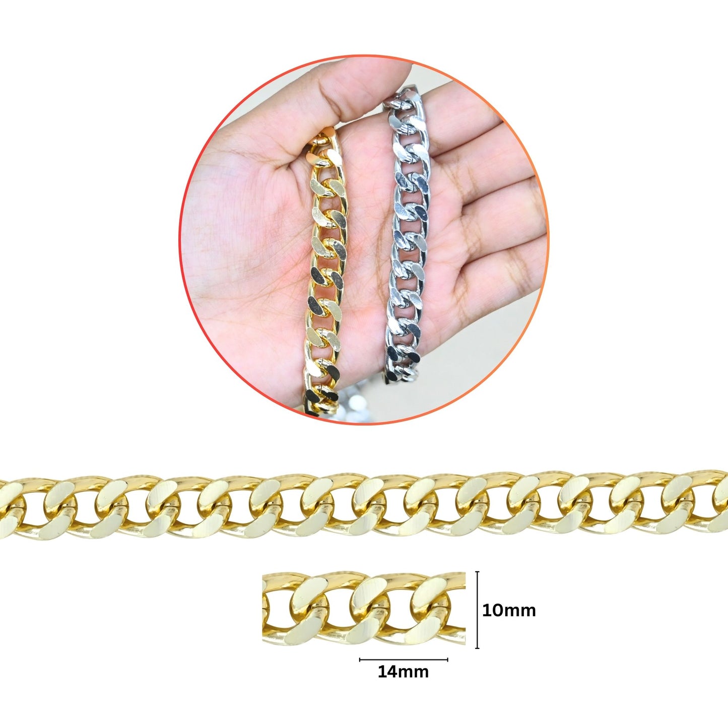Aluminium Chain | Size : W-10mm H-14mm | Qty : 1mtr | JT-19-35-12