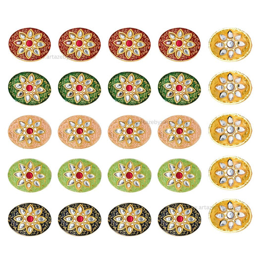 Oval Meenakari Kundan Beads | C-338
