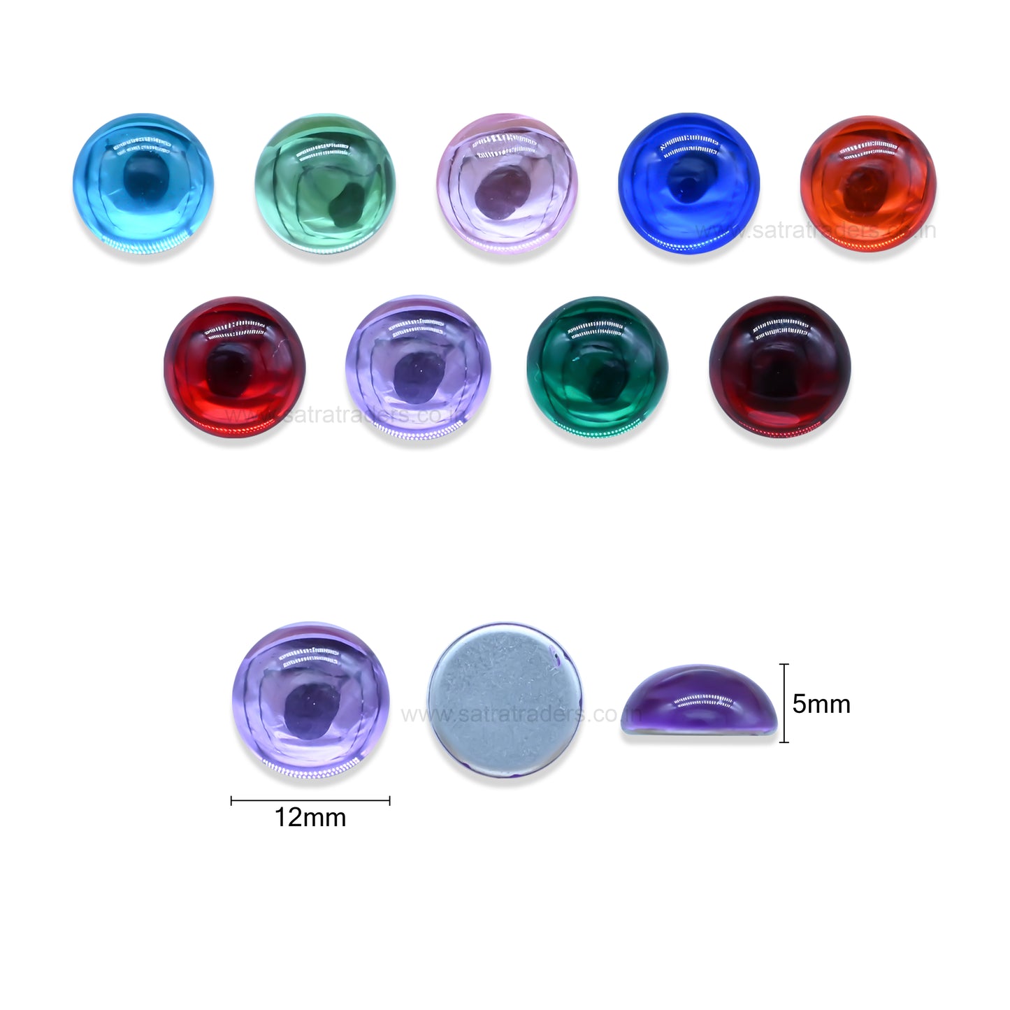 Round Glass Flatback Stones | Size : 12mm | Qty : 25pcs | AS10