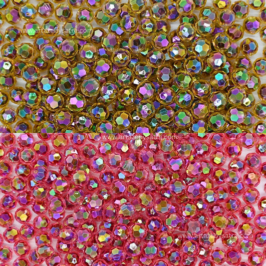 Rainbow Faceted Round AB Beads Plastic Beads (2 Hole) | Size : 21mm | Qty : 10pcs | PB191