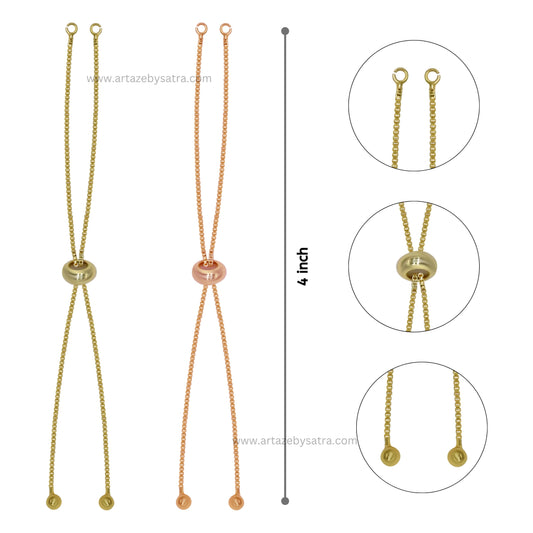 Brass Adjustable Slider Chain With End Stopper Bracelet | Size : 4inch | Qty : 2pcs | B03