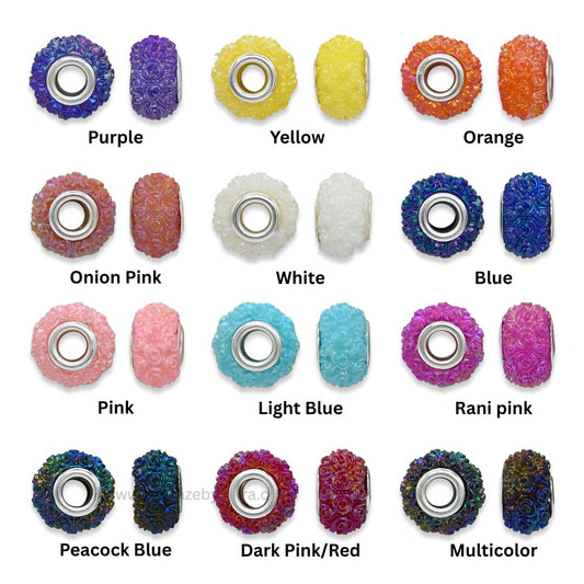 Rose Pattern Colorful Large Hole Beads | Size : 15mm | Qty : 12pcs | PB207