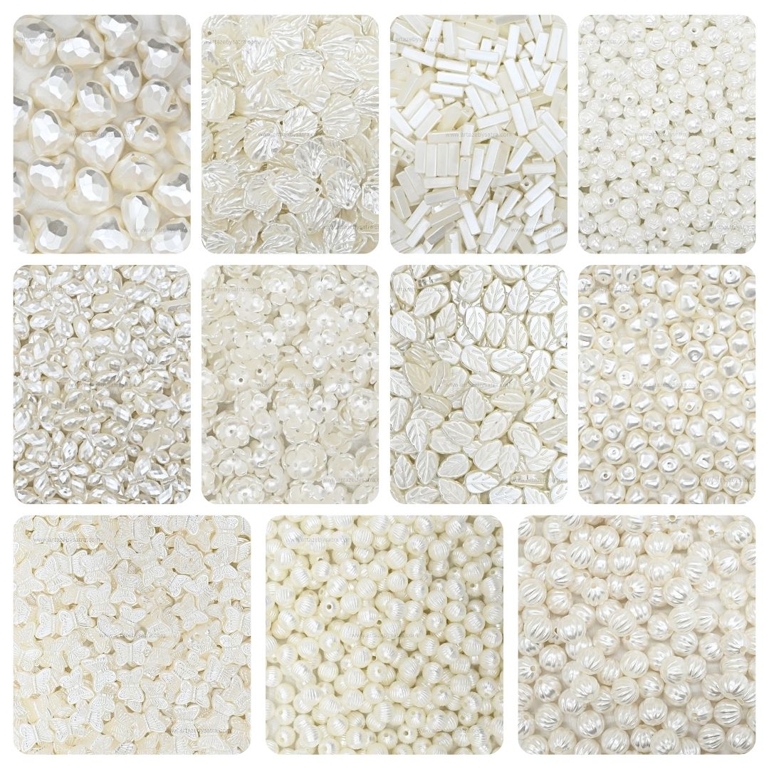 Plastic Pearl Beads Combo Pack | Qty : 20grms Each (11 Designs) | BC02