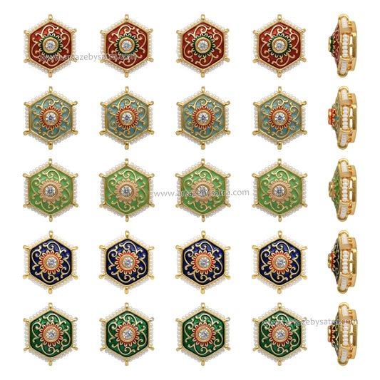 Hexagonal Meenakari Beads | Size : 18mm | Qty : 12pcs | C-189