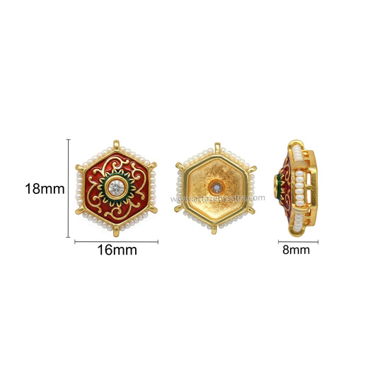 Hexagonal Meenakari Beads | Size : 18mm | Qty : 12pcs | C-189