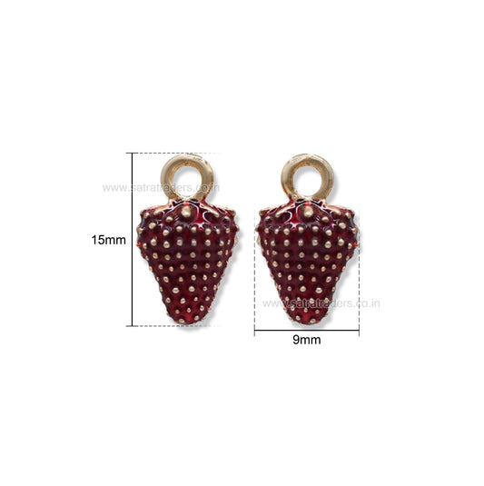 Strawberry Fruit Charm Pendant | Size : 15mm | Qty : 6pcs | CHE186