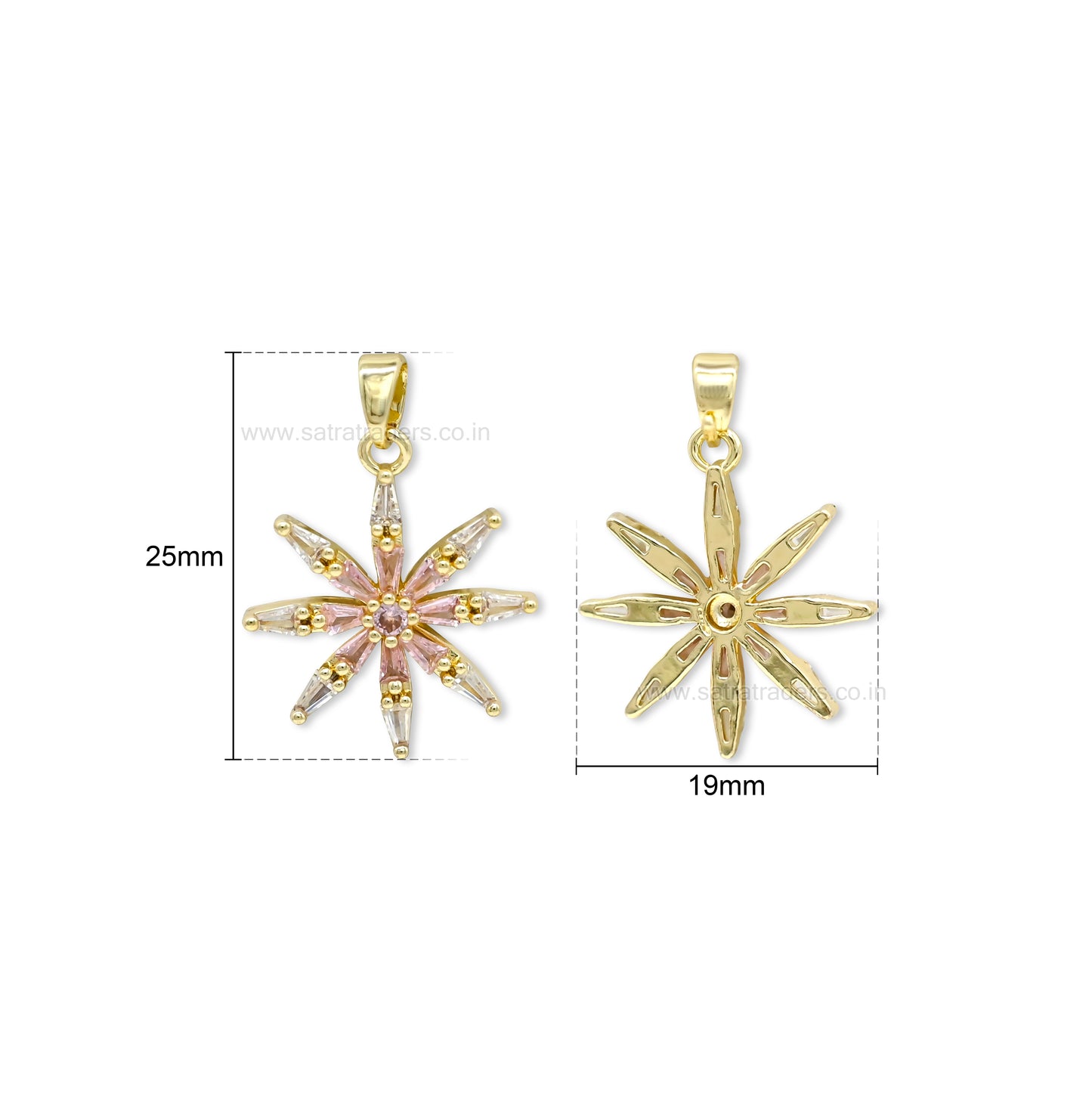 Pink Starburst Flower Anti-Tarnish Charm | Size : 25mm | Qty : 1pc |CHL182