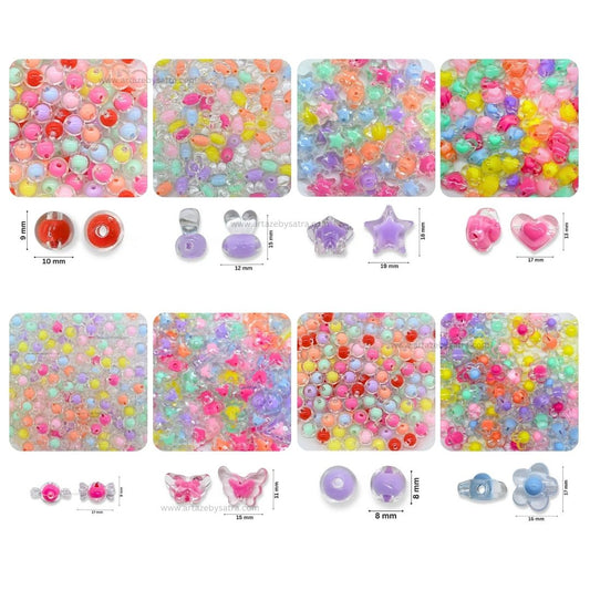 Transparent Plastic Beads Combo Pack | 8 Designs | 20grms Each-1 | BC10