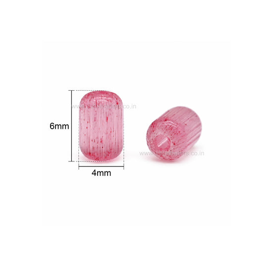 Assorted Textured Barrel Glass Beads | Size : 6mm*4mm | GB107