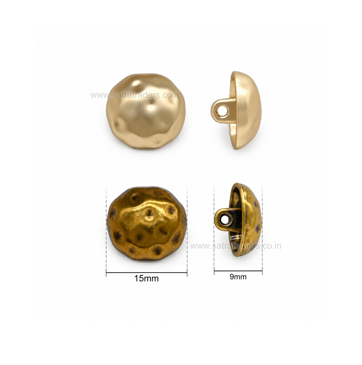 Hammered Dome Metal Shank Buttons with Loop | Size : 15mm | Qty : 6pcs