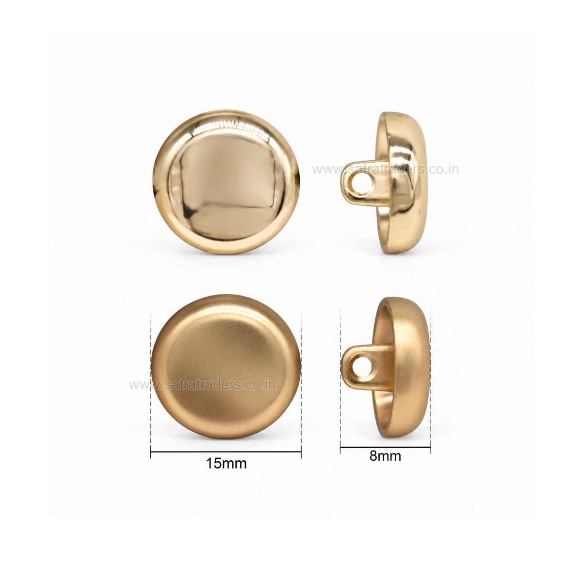 Minimalist Smooth Half-Round Buttons with Loop | Size : 15mm | Qty : 6pcs