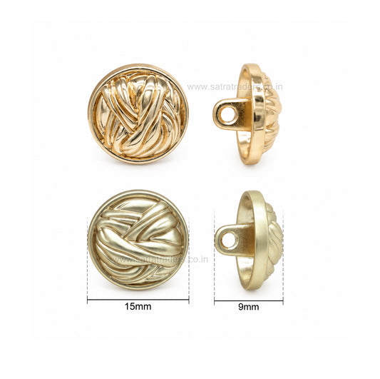 Woven Knot Metal Shank Buttons with Loop | Size : 15mm | Qty : 6pcs