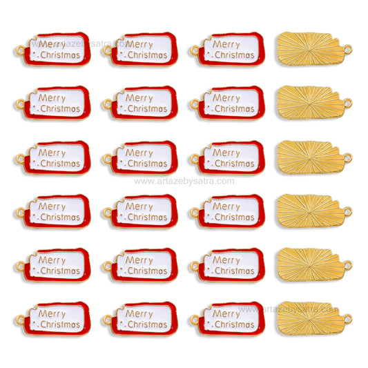 Merry Christmas Enamel Charms | Size : 13mm | Qty : 10pcs
