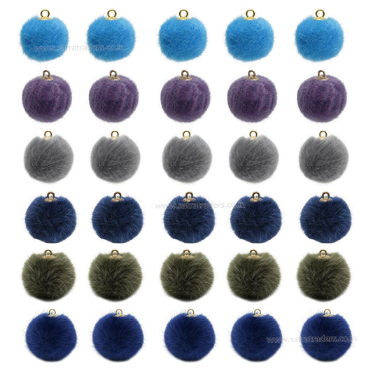 Round Fur Pom Pom Hanging Charm | Size : 20mm | Qty : 20pcs | DP104