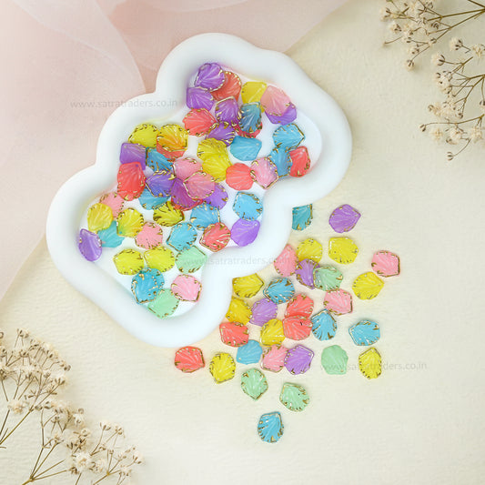 Assorted Colourful Golden Outlines Acrylic Shell Beads | Size : 17mm | PB25