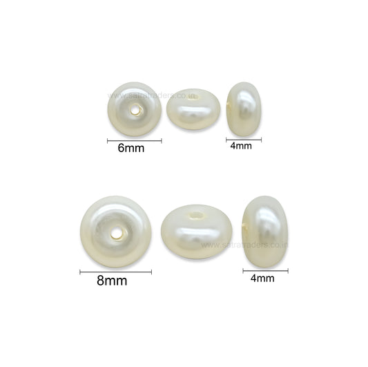 Off-White Pearl Flat Round Glass Beads | GB78