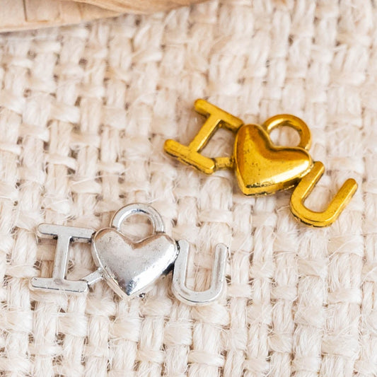 I Love You Alloy Charms | Size : 17mm | Qty : 100g (approx 180pcs)